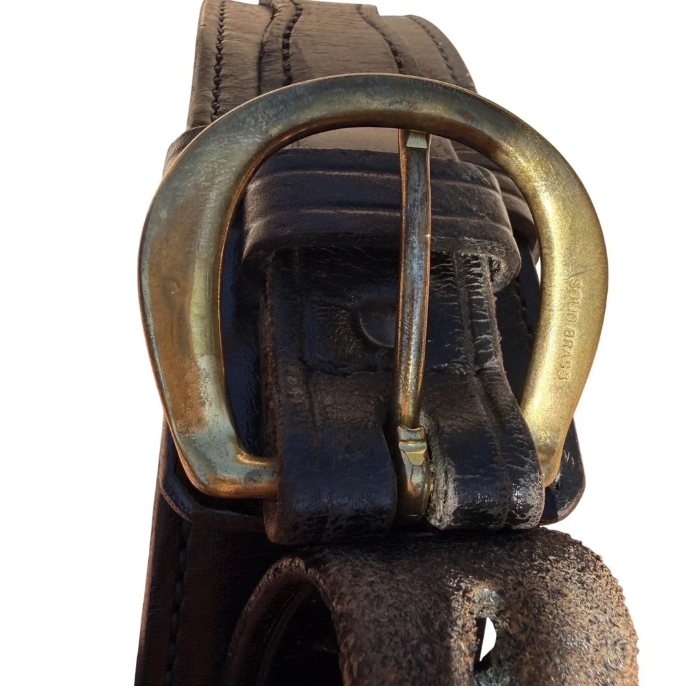 VTG Don Hume Leather Border Patrol‎ Belt Mens 32 Black Brass Buckle B106 Police